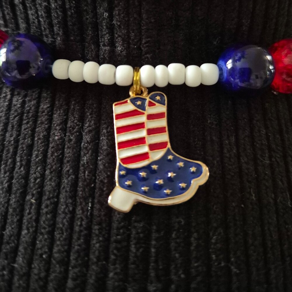 Cowgirl Patriotic Hat Band | Red Blue Beads | Boot Charm Accessory